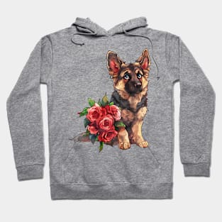 Valentine German Shepherd Dog Giving Flowers Hoodie